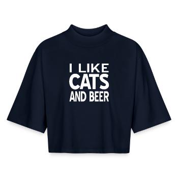 Katzen - Boxy Frauen Recyceltes 1/2 Sleeved T-Shirt by Stanley/Stella - Navy - Vorne - AI Model Female 172 light (172cm)