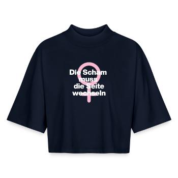 FRAUENPOWER: DIE SCHAM MUSS DIE SEITE WECHSELN ♀ - Boxy Frauen Recyceltes 1/2 Sleeved T-Shirt by Stanley/Stella - Navy - Vorne - AI Model Female 172 light (172cm)