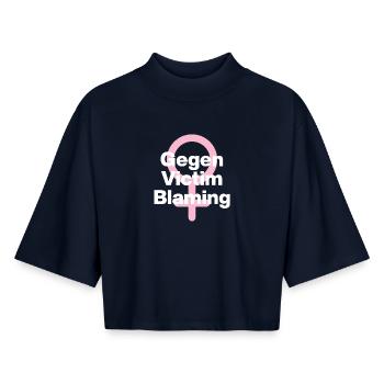 GEGEN VICTIM BLAMING – JETZT! ♀ FEMALE POWER GIRLS - Boxy Frauen Recyceltes 1/2 Sleeved T-Shirt by Stanley/Stella - Navy - Vorne - AI Model Female 172 light (172cm)