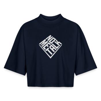 No Talk Me Funny Antisocial Introvert Mood - Boxy Women's Recycled 1/2 Sleeved T-Shirt by Stanley/Stella - navy - Front - AI Model Female 172 light (172cm)