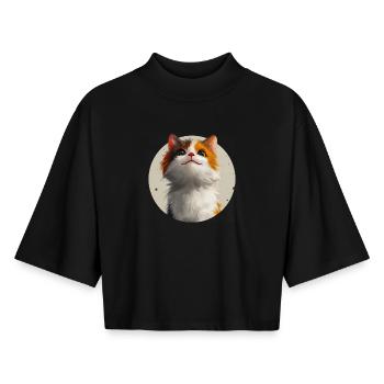 süße Katze - Boxy Frauen Recyceltes 1/2 Sleeved T-Shirt by Stanley/Stella - Schwarz - Vorne - AI Model Female 172 light (172cm)