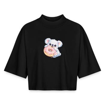 Kuschelkoala mit Donut - Boxy Frauen Recyceltes 1/2 Sleeved T-Shirt by Stanley/Stella - Schwarz - Vorne - AI Model Female 172 light (172cm)