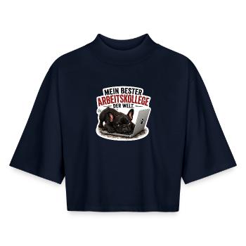 Frenchie – Bester Arbeitskollege der Welt - Boxy Frauen Recyceltes 1/2 Sleeved T-Shirt by Stanley/Stella - Navy - Vorne - AI Model Female 172 light (172cm)