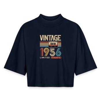 70 Year Anniversary, Vintage 1956 - Boxy Women's Recycled 1/2 Sleeved T-Shirt by Stanley/Stella - navy - Front - AI Model Female 172 light (172cm)