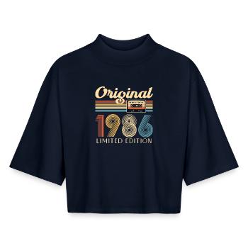 40e anniversaire, 40 ans - T-shirt femme coupe boxy recyclé manches mi-longues Stanley/Stella - marine - Devant - AI Model Female 172 light (172cm)