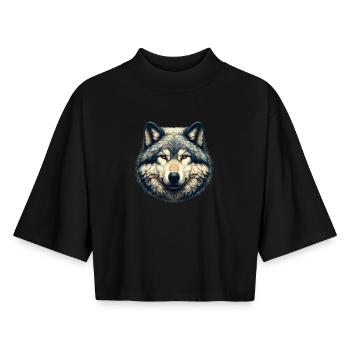 Wolf - Boxy Frauen Recyceltes 1/2 Sleeved T-Shirt by Stanley/Stella - Schwarz - Vorne - AI Model Female 172 light (172cm)