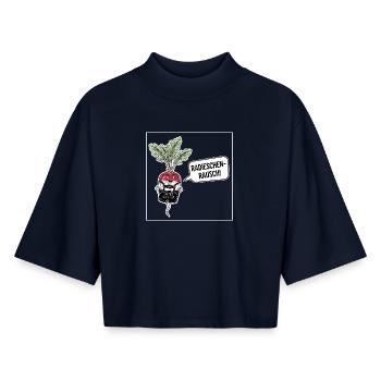 Ruée vers les radis ! - T-shirt femme coupe boxy recyclé manches mi-longues Stanley/Stella - marine - Devant - AI Model Female 172 light (172cm)