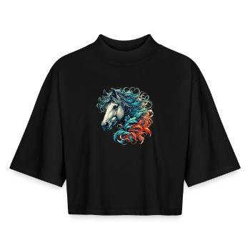 Cheval - T-shirt femme coupe boxy recyclé manches mi-longues Stanley/Stella - noir - Devant - AI Model Female 172 light (172cm)