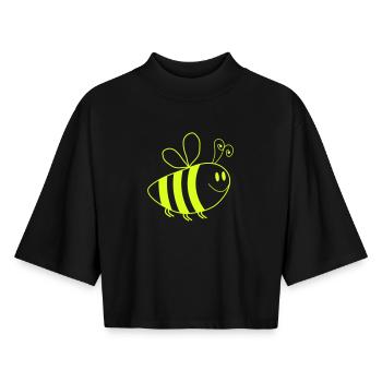 Abeille Dessin animé - T-shirt femme coupe boxy recyclé manches mi-longues Stanley/Stella - noir - Devant - AI Model Female 172 light (172cm)