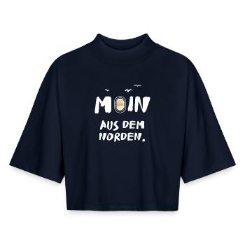 moin aus dem norden - Boxy Frauen Recyceltes 1/2 Sleeved T-Shirt by Stanley/Stella - Navy - Vorne - AI Model Female 172 light (172cm)