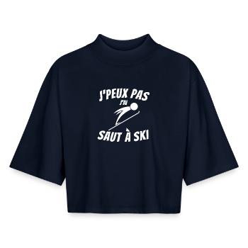 ski, ski sport, saut à ski - T-shirt femme coupe boxy recyclé manches mi-longues Stanley/Stella - marine - Devant - AI Model Female 172 light (172cm)