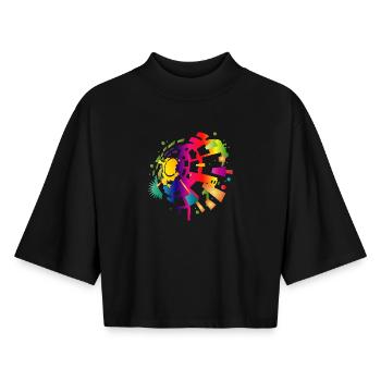 buntes Sound Symbol für die Festival Saison - Boxy Frauen Recyceltes 1/2 Sleeved T-Shirt by Stanley/Stella - Schwarz - Vorne - AI Model Female 172 light (172cm)