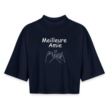 Meilleure Amie Cœur et Main - T-shirt femme coupe boxy recyclé manches mi-longues Stanley/Stella - marine - Devant - AI Model Female 172 light (172cm)