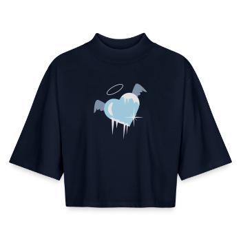 Cold heart with a halo, wings and icicles - Boxy Women's Recycled 1/2 Sleeved T-Shirt by Stanley/Stella - navy - Front - AI Model Female 172 light (172cm)
