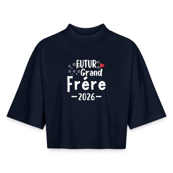 Child Future Big Brother 2026 - Announcement - T-shirt femme coupe boxy recyclé manches mi-longues Stanley/Stella - marine - Devant - AI Model Female 172 light (172cm)