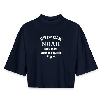 Noah, prénom Noah, anniversaire Noah - T-shirt femme coupe boxy recyclé manches mi-longues Stanley/Stella - marine - Devant - AI Model Female 172 light (172cm)