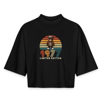 Édition limitée 1977 année de construction anniversaire vintage - T-shirt femme coupe boxy recyclé manches mi-longues Stanley/Stella - noir - Devant - AI Model Female 172 light (172cm)