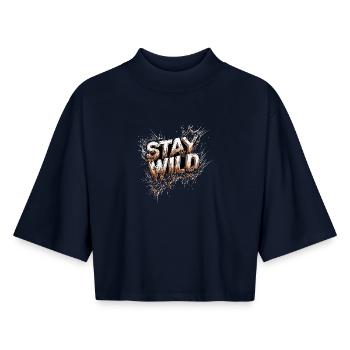 Stay Wild Lebenseinstellung Motto - Boxy Frauen Recyceltes 1/2 Sleeved T-Shirt by Stanley/Stella - Navy - Vorne - AI Model Female 172 light (172cm)