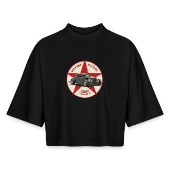 Conception de voiture Hot Rod vintage - T-shirt femme coupe boxy recyclé manches mi-longues Stanley/Stella - noir - Devant - AI Model Female 172 light (172cm)