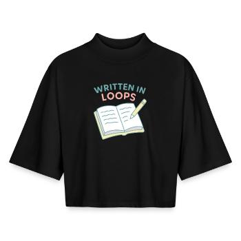 Chemise Lo-Fi Vibes – Écrit en boucles - T-shirt femme coupe boxy recyclé manches mi-longues Stanley/Stella - noir - Devant - AI Model Female 172 light (172cm)