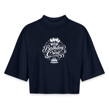 Birthday Crew Celebration - Boxy Women's Recycled 1/2 Sleeved T-Shirt by Stanley/Stella - navy - Front - AI Model Female 172 light (172cm)