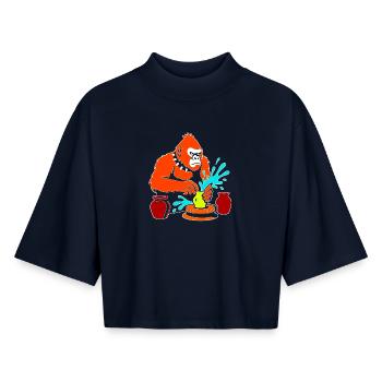 Gorilla Pottery Splash Studio - T-shirt femme coupe boxy recyclé manches mi-longues Stanley/Stella - marine - Devant - AI Model Female 172 light (172cm)