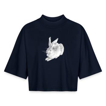 WHITE RABBIT | Snow Hare after Albrecht Dürer - Boxy Women's Recycled 1/2 Sleeved T-Shirt by Stanley/Stella - navy - Front - AI Model Female 172 light (172cm)