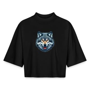Wolf - Boxy Frauen Recyceltes 1/2 Sleeved T-Shirt by Stanley/Stella - Schwarz - Vorne - AI Model Female 172 light (172cm)