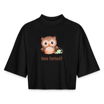 Hoo Furted Owl Pun - Boxy Frauen Recyceltes 1/2 Sleeved T-Shirt by Stanley/Stella - Schwarz - Vorne - AI Model Female 172 light (172cm)