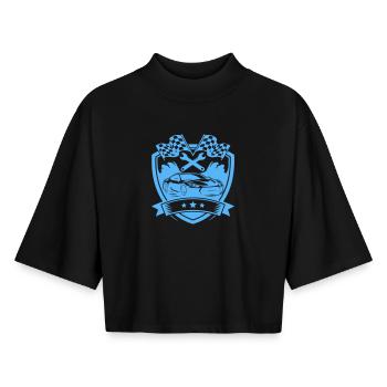 Racing Car Emblem Shield Car - Boxy Women's Recycled 1/2 Sleeved T-Shirt by Stanley/Stella - black - Front - AI Model Female 172 light (172cm)