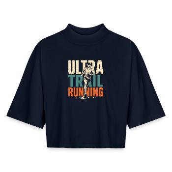 Ultra Trail Running - T-shirt femme coupe boxy recyclé manches mi-longues Stanley/Stella - marine - Devant - AI Model Female 172 light (172cm)