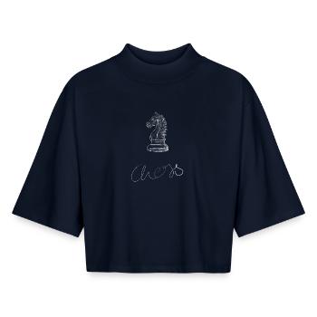Schachritter Silhouette Illustration - Boxy Frauen Recyceltes 1/2 Sleeved T-Shirt by Stanley/Stella - Navy - Vorne - AI Model Female 172 light (172cm)