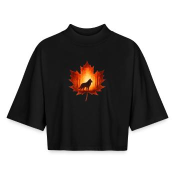 Autumn with wolf elegant - Boxy Women's Recycled 1/2 Sleeved T-Shirt by Stanley/Stella - black - Front - AI Model Female 172 light (172cm)