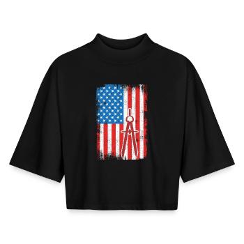 USA Patriotischer Architekt - Boxy Frauen Recyceltes 1/2 Sleeved T-Shirt by Stanley/Stella - Schwarz - Vorne - AI Model Female 172 light (172cm)