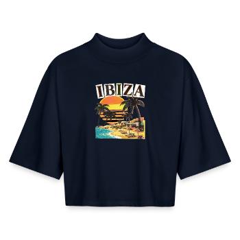 Ibiza Holidays - Boxy Women's Recycled 1/2 Sleeved T-Shirt by Stanley/Stella - navy - Front - AI Model Female 172 light (172cm)