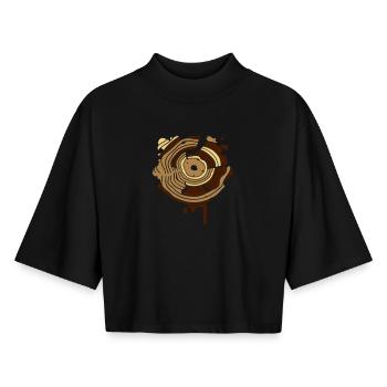 The annual rings of a tree as a graffiti - Boxy Women's Recycled 1/2 Sleeved T-Shirt by Stanley/Stella - black - Front - AI Model Female 172 light (172cm)