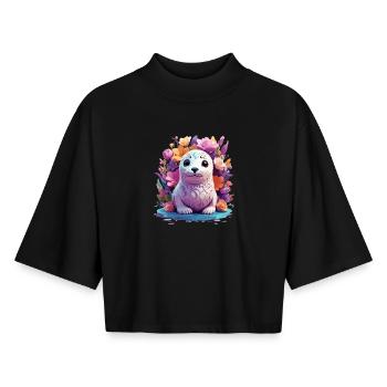 Süßer Seehund - Boxy Frauen Recyceltes 1/2 Sleeved T-Shirt by Stanley/Stella - Schwarz - Vorne - AI Model Female 172 light (172cm)