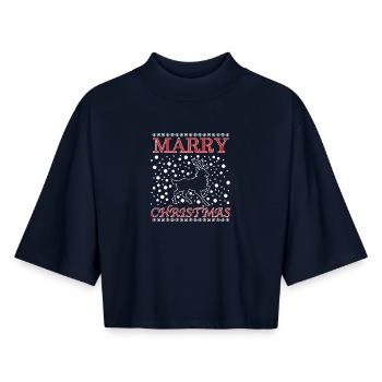 Weihnachtshund Sprung mit Schriftzug - Boxy Frauen Recyceltes 1/2 Sleeved T-Shirt by Stanley/Stella - Navy - Vorne - AI Model Female 172 light (172cm)