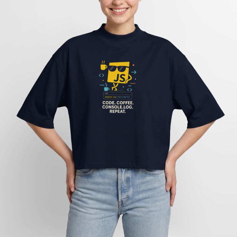 Code Coffee Console.log Repeat JavaScript Program Boxy Women's Recycled 1/2 Sleeved T-Shirt by Stanley/Stella