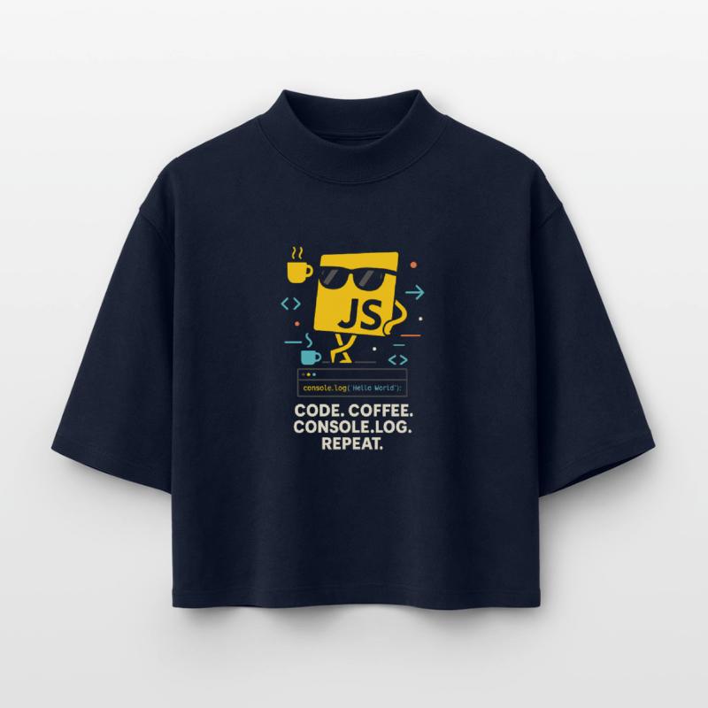 Code Coffee Console.log Repeat JavaScript Program Boxy Women's Recycled 1/2 Sleeved T-Shirt by Stanley/Stella