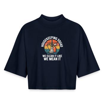 Lustiges Putzen Design - Boxy Frauen Recyceltes 1/2 Sleeved T-Shirt by Stanley/Stella - Navy - Vorne - AI Model Female 172 light (172cm)