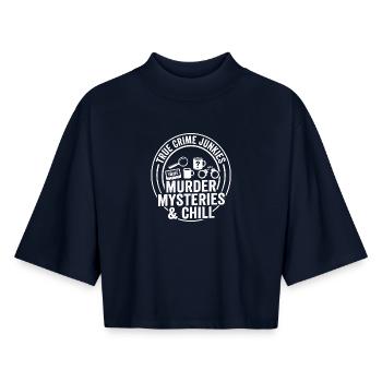Murder Mystery & Chill - Boxy Women's Recycled 1/2 Sleeved T-Shirt by Stanley/Stella - navy - Front - AI Model Female 172 light (172cm)
