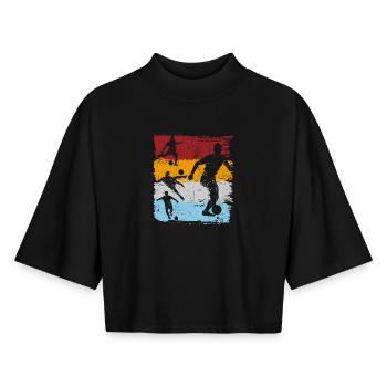 Farbblock-Fußball-Silhouetten - Boxy Frauen Recyceltes 1/2 Sleeved T-Shirt by Stanley/Stella - Schwarz - Vorne - AI Model Female 172 light (172cm)