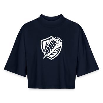 Döner Symbol Dönerskeß - T-shirt femme coupe boxy recyclé manches mi-longues Stanley/Stella - marine - Devant - AI Model Female 172 light (172cm)