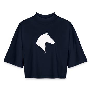 Silhouette de tête de cheval minimale - T-shirt femme coupe boxy recyclé manches mi-longues Stanley/Stella - marine - Devant - AI Model Female 172 light (172cm)