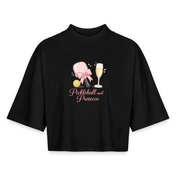 Pickleball und Prosecco Flair - Boxy Frauen Recyceltes 1/2 Sleeved T-Shirt by Stanley/Stella - Schwarz - Vorne - AI Model Female 172 light (172cm)
