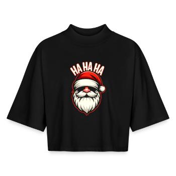 Santa Laugh HAHA Design - Stanley/Stella dame boxy T-shirt med 1/2-ærmer i genanvendt bomuld - sort - Foran - AI Model Female 172 light (172cm)
