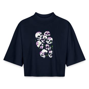 Totenköpfe Totenschädel Halloween Sugar Skulls - Boxy Frauen Recyceltes 1/2 Sleeved T-Shirt by Stanley/Stella - Navy - Vorne - AI Model Female 172 light (172cm)