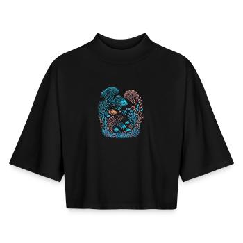 Fish and the seabed - Boxy Women's Recycled 1/2 Sleeved T-Shirt by Stanley/Stella - black - Front - AI Model Female 172 light (172cm)