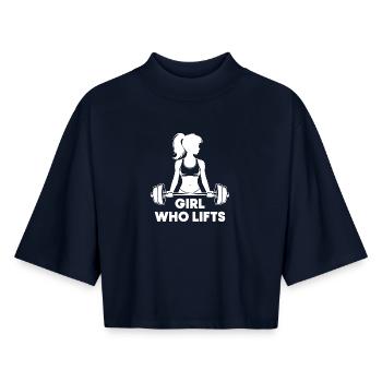 Bodybuilder Gym Girl Barbell Power Beauty - Boxy Women's Recycled 1/2 Sleeved T-Shirt by Stanley/Stella - navy - Front - AI Model Female 172 light (172cm)